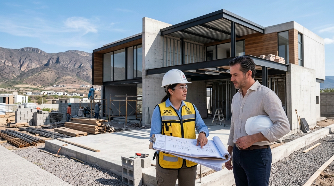 Ingeniera civil perito DRO revisando planos en Juriquilla Querétaro